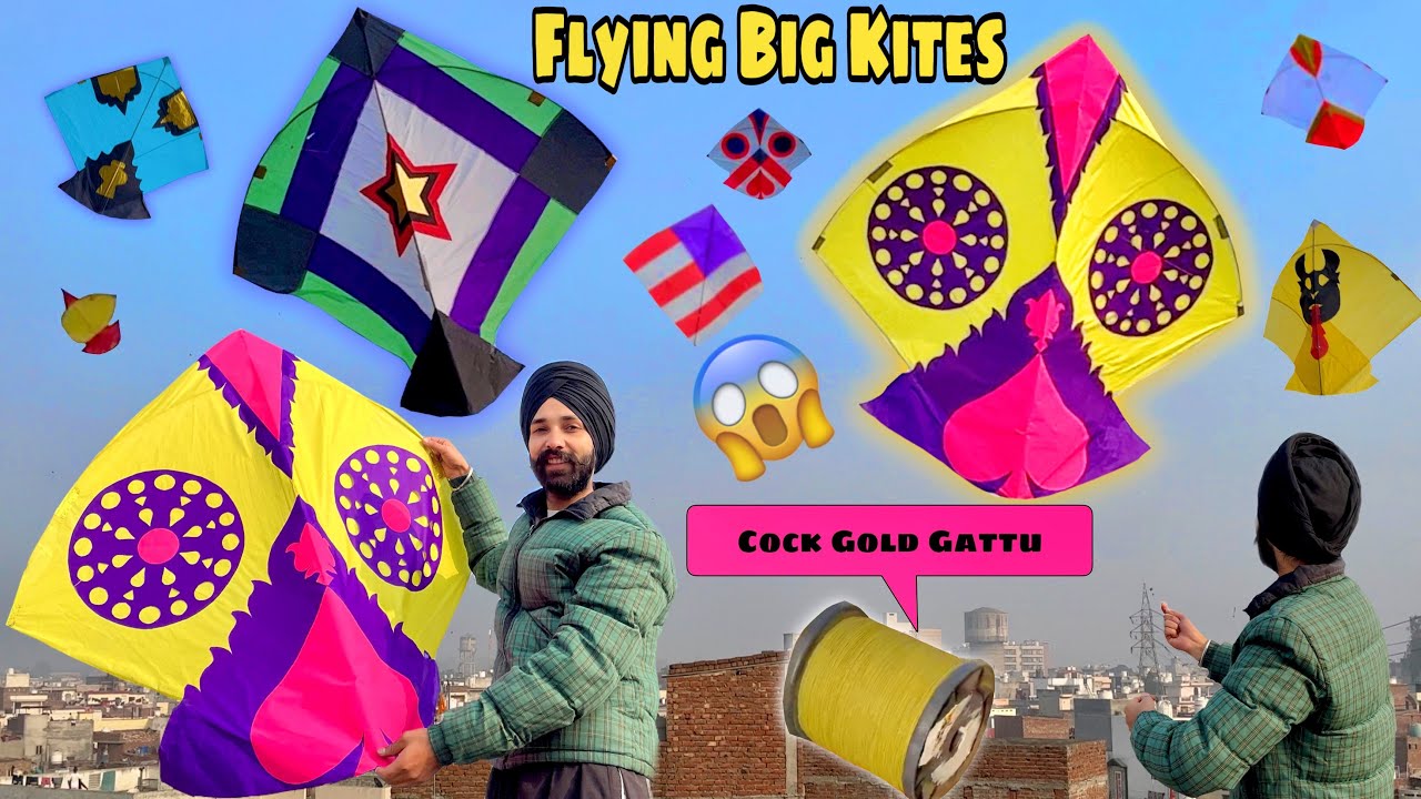 Flying Biggest Kites With Cock Gold Gattu🔥Pakistani Kites 3Tawa😍 Desi Patangbazi🪁
