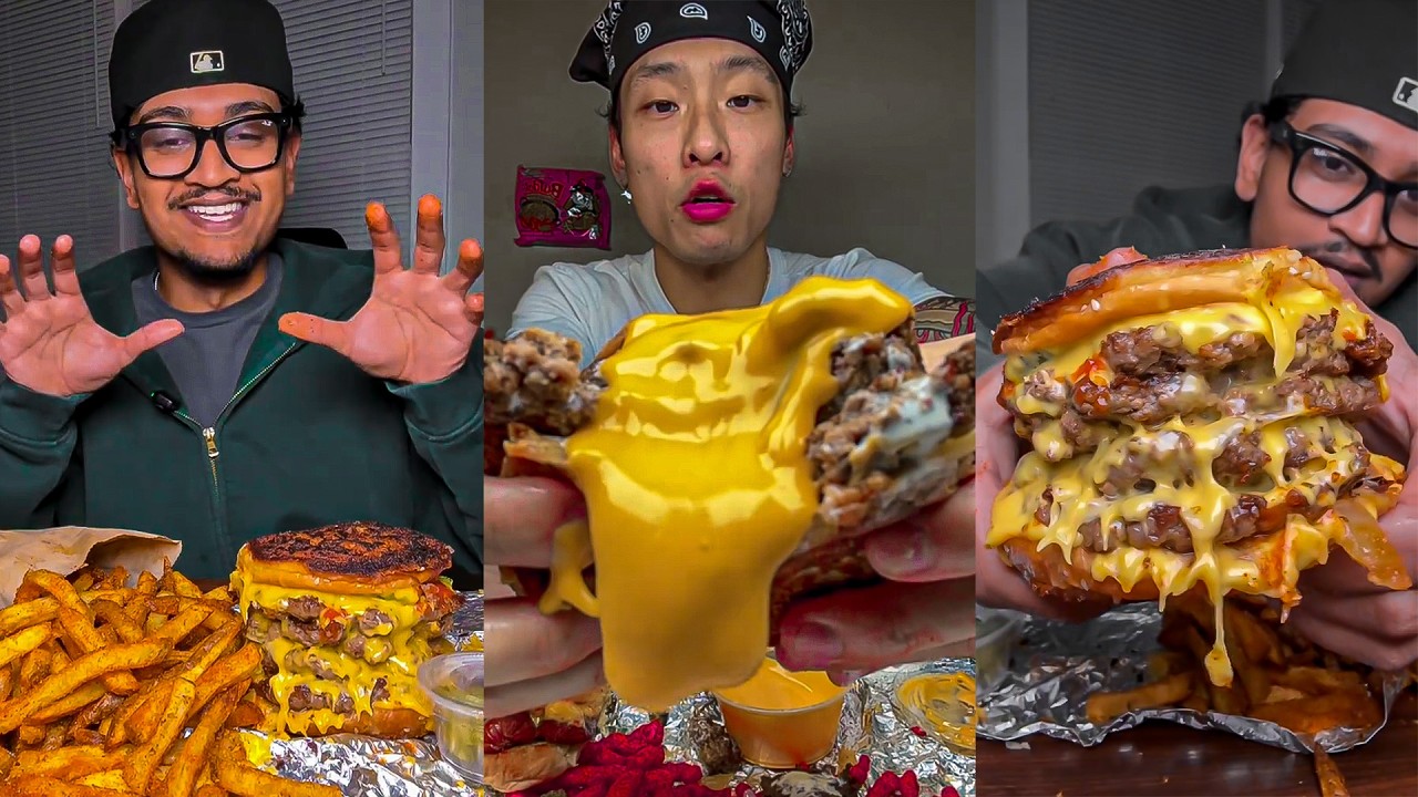Top 10 Five Guys Eating Shows | Massive Cheesy Burger ASMR (Satisfying)