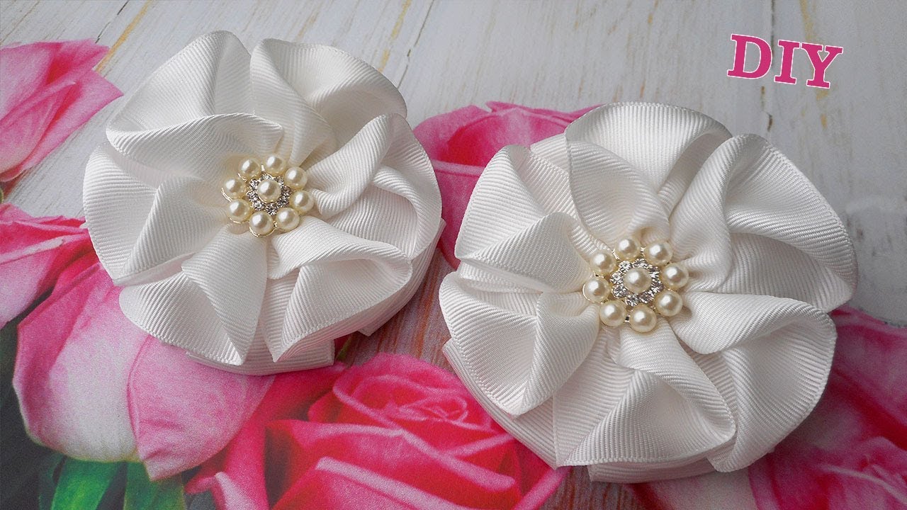 Школьные банты из репсовой ленты Пышные белые DIY Lush White Bows OlgaRibbons
