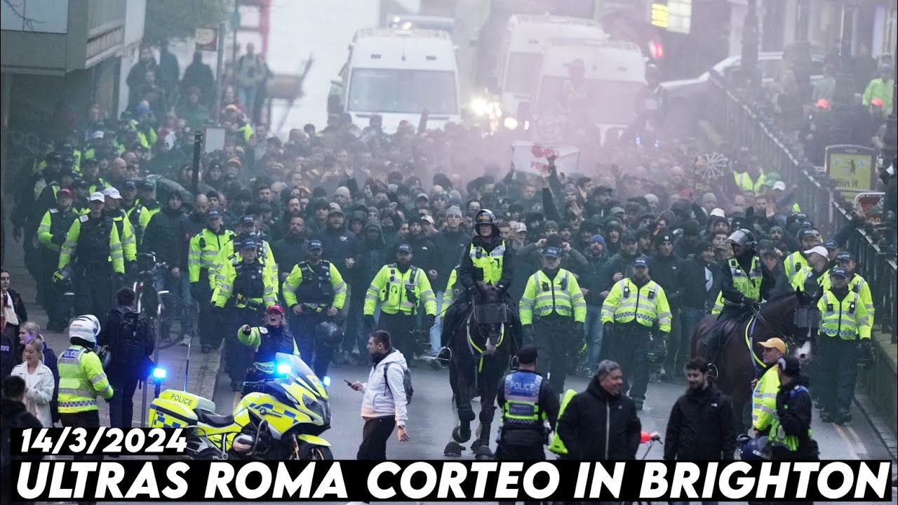 ULTRAS ROMA CORTEO IN BRIGHTON || Brighton Albion vs AS Roma 14/3/2024