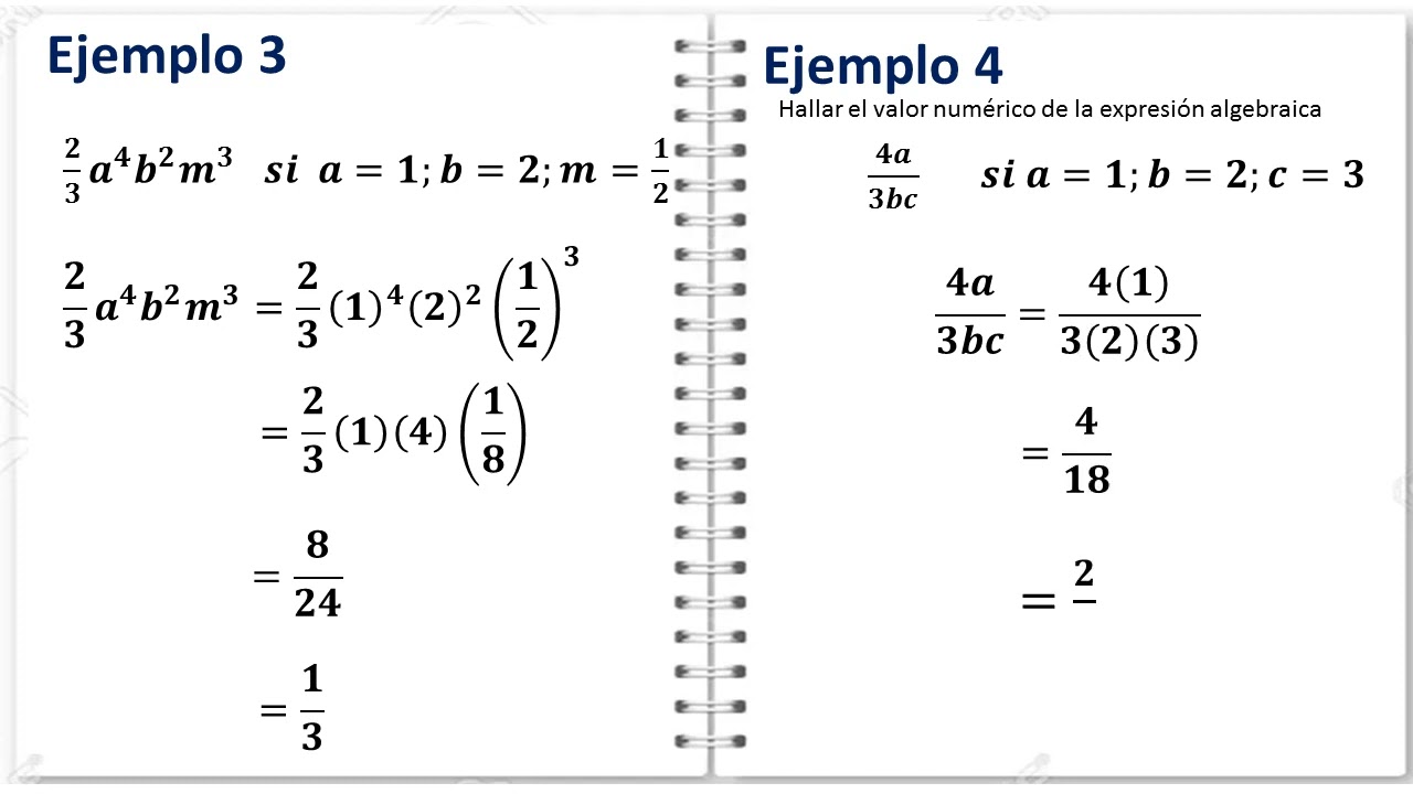 valor numerico de expresiones algebraicas