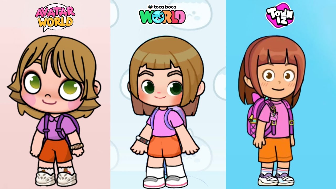 🙂 Dora inspired look in 3 Games #tocaboca #pazu #towniz #avatarworld #pazuavatarworldsecret