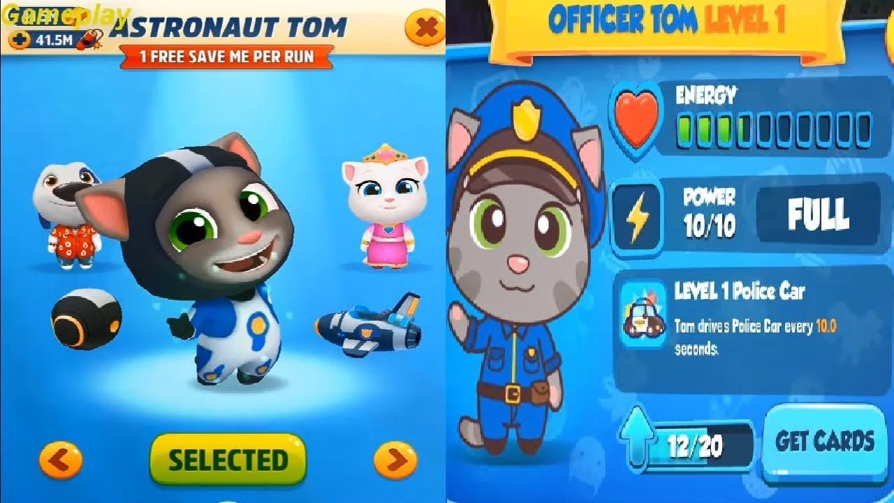Talking Tom Candy Run VS Talking Tom Gold Run  OFFICER TOM VS Astronaut Tom