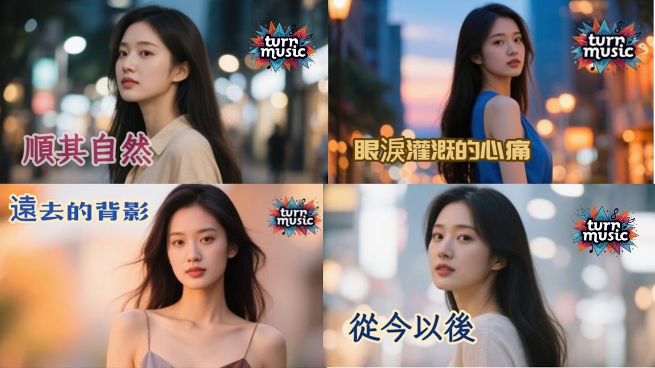 turnmusic-male vocals            《動態歌詞 Lyrics》 ( 1.順其自然 2.遠去的背影   3.眼淚灌溉的心痛 4.從今以後 )