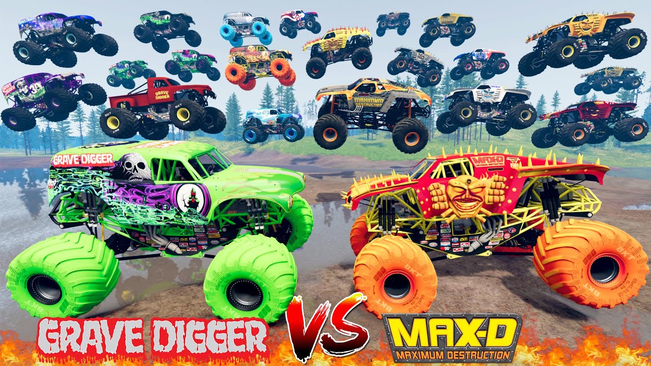 Monster Jam INSANE Grave Digger VS Max D Monster Truck Mud Battle | Griff's Garage