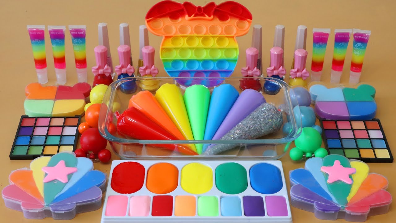 Mixing”Rainbow Kitty” Eyeshadow and Makeup,parts,glitter Into Slime!Satisfying Slime Video!★ASMR★