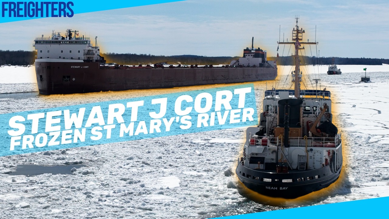 1000ft long ship stuck in a frozen river: coast guard to the rescue!