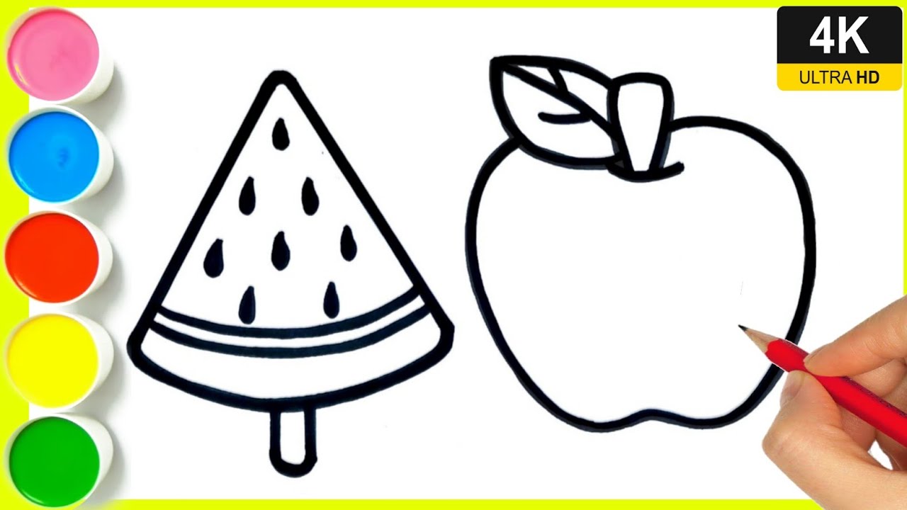 How to draw a cute watermelon ice Cream drawing with Apple Drawing || step by step Apple drawing.