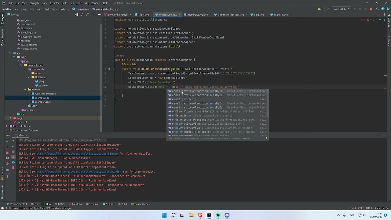 Tutorial MemberJoin e MemberLeave | Bot discord JDA