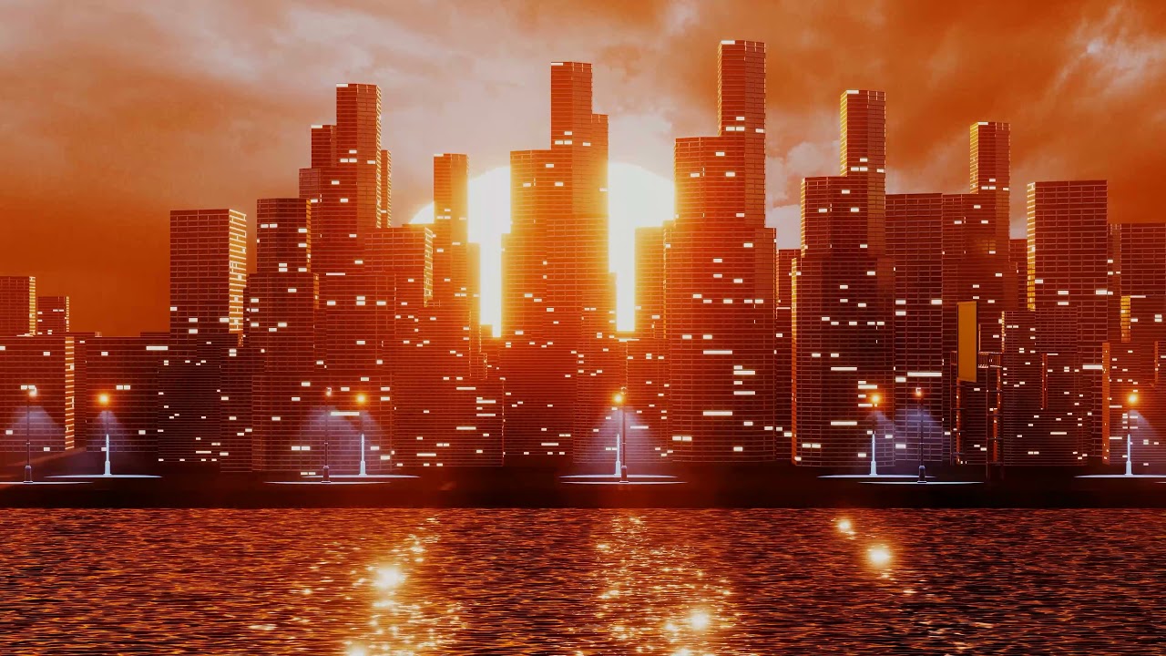 Futuristic City With Skyscrapers And Lake Screensaver 4K