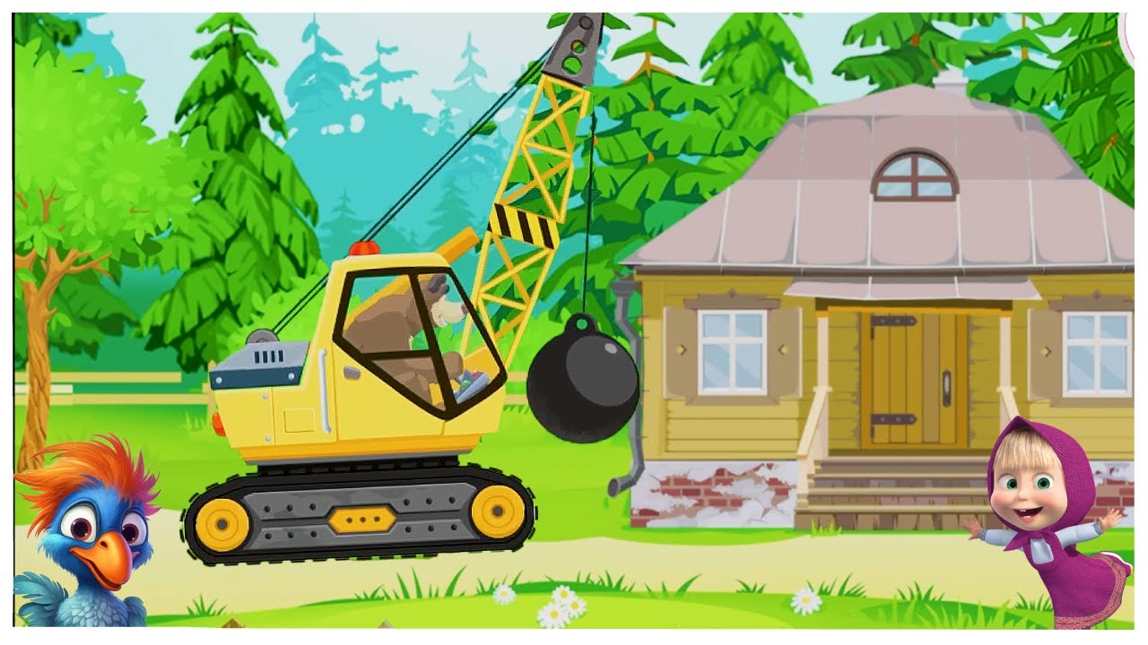 Bagger Kinder mit Mascha und der B&auml;r beim Haus bauen | DoDo | Kindervideo ab 1 Jahr