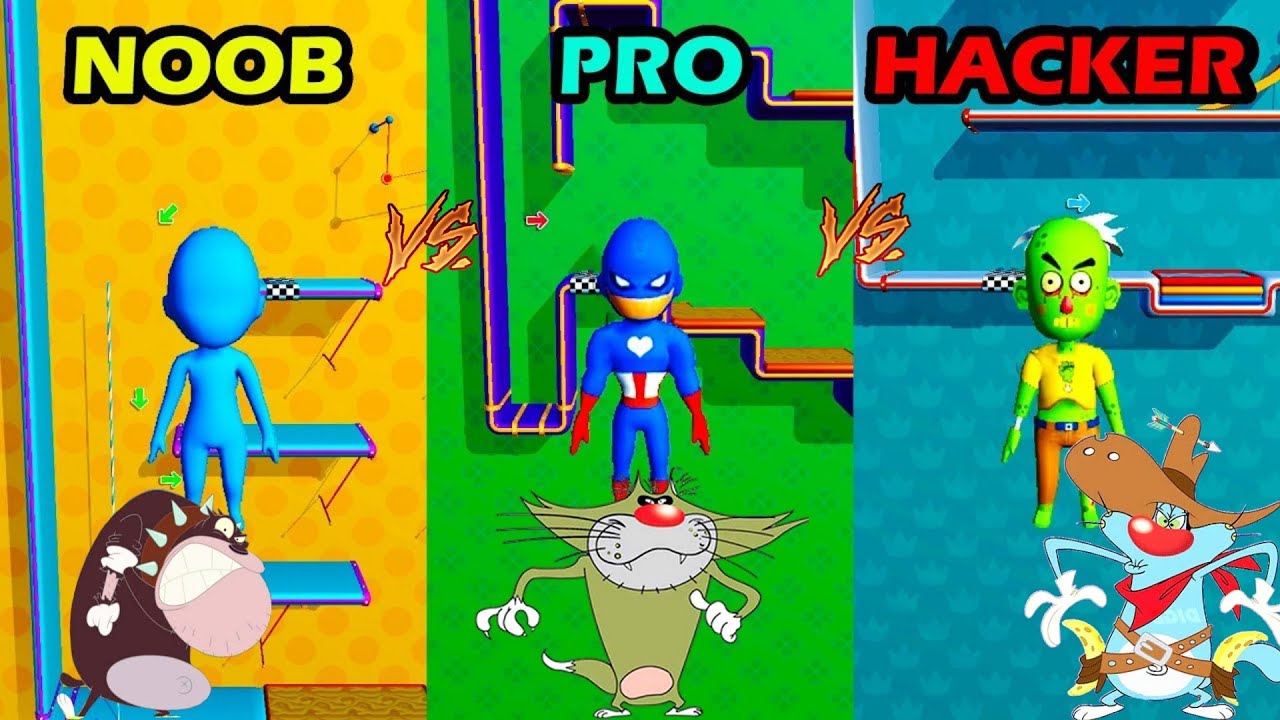 Noob vs Pro vs Hacker, Run Race 3D, All Level's Android iOS With Oggy And Jack Voice