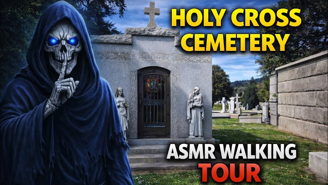 No Talking ASMR Walking Tour | Holy Cross Cemetery Colma – Relaxing Dark Ambience 4K