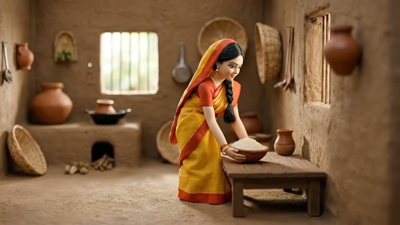 Authentic Indian Village Life Making Rice Pancakes Appam  AI Clay Animation