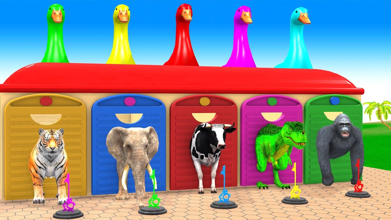 Long Slide Game With Cow Elephant Gorilla Hippopotamus Tiger 3d Animal Game Funny 3d Animals