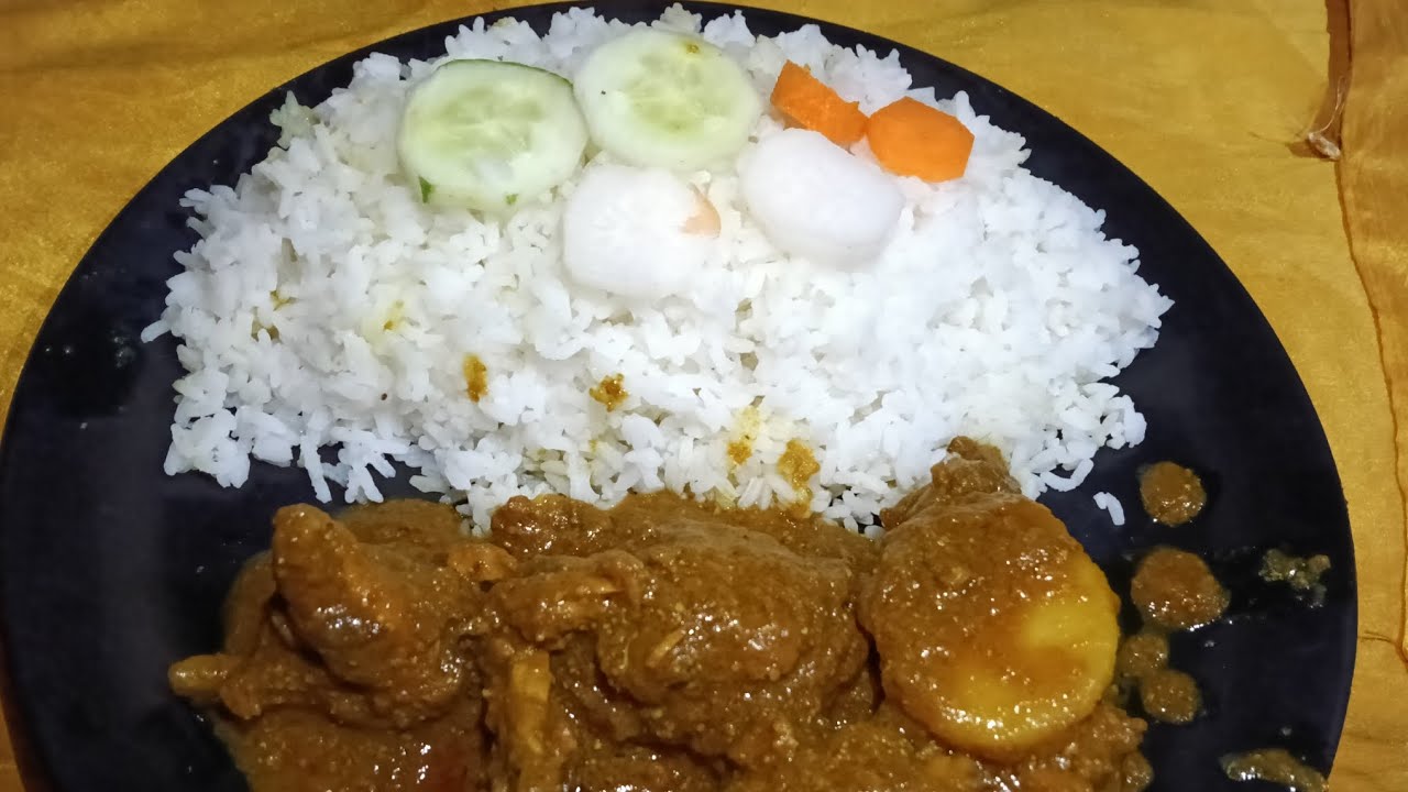 Hello doston today I eat rice and chicken curry 🍛