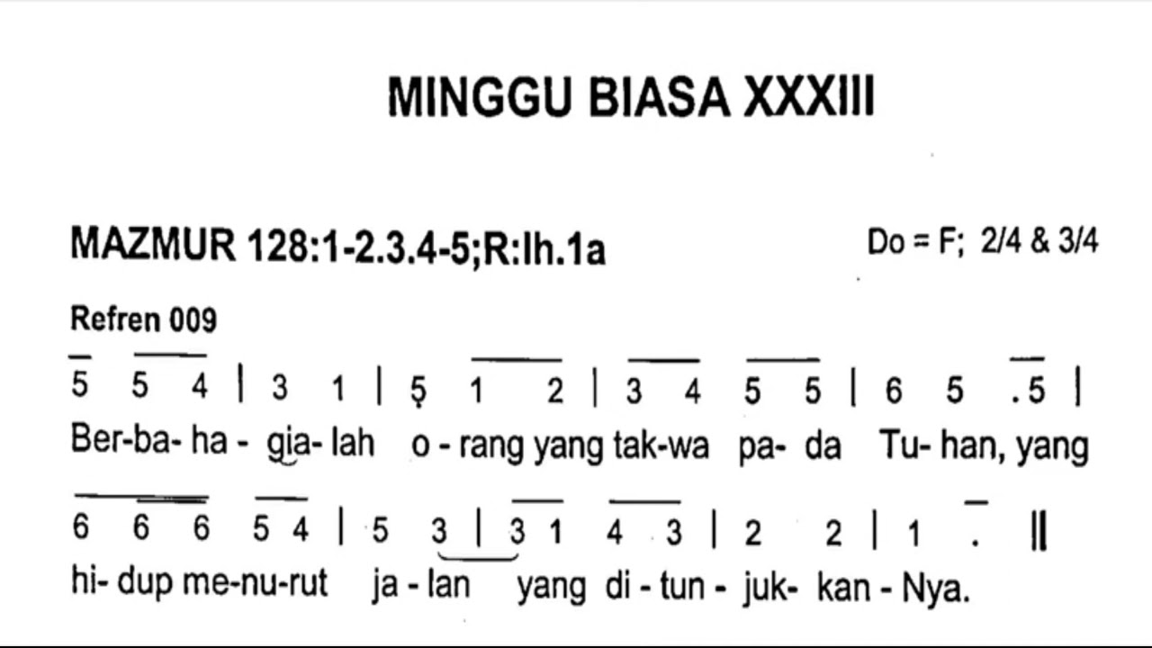 Mazmur Tanggapan Minggu Biasa XXXIII (Tahun A) | Berbahagialah Orang Yang Taqwa | 19 November 2023