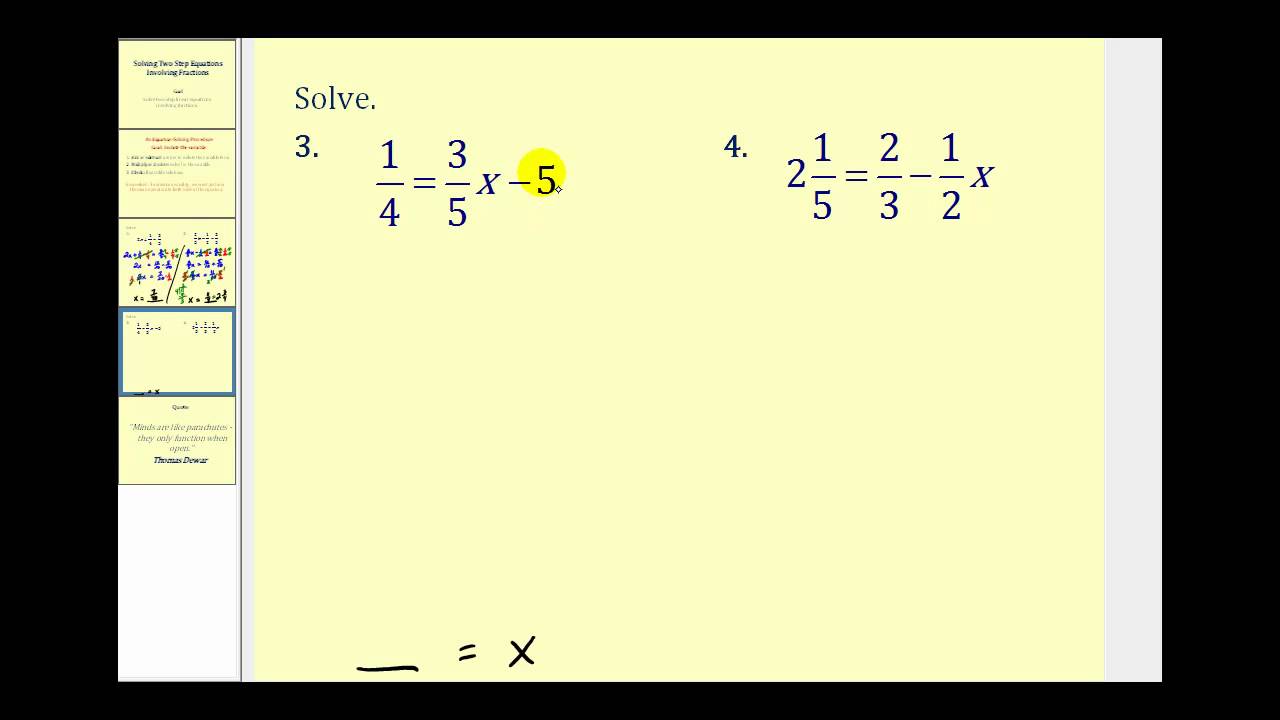 Solving Two Step Equations Involving Fractions