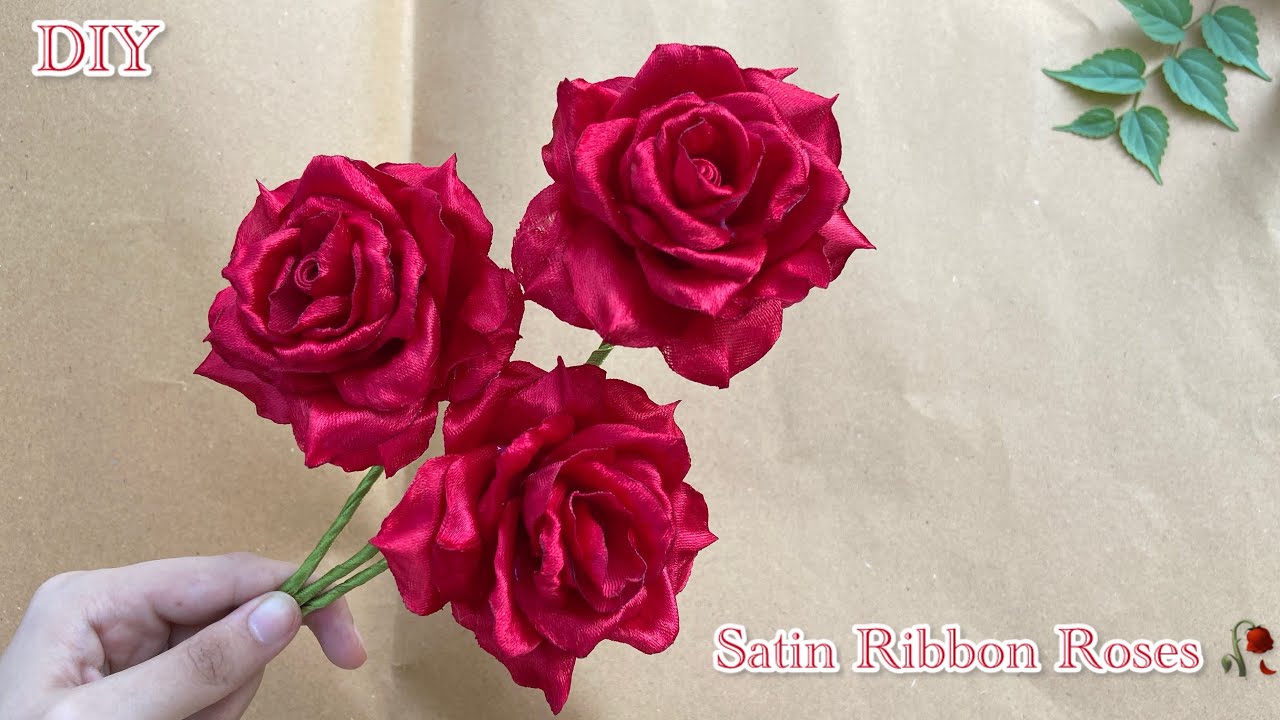 DIY ribbon roses/how to make beautiful rose flower with satin ribbon easily