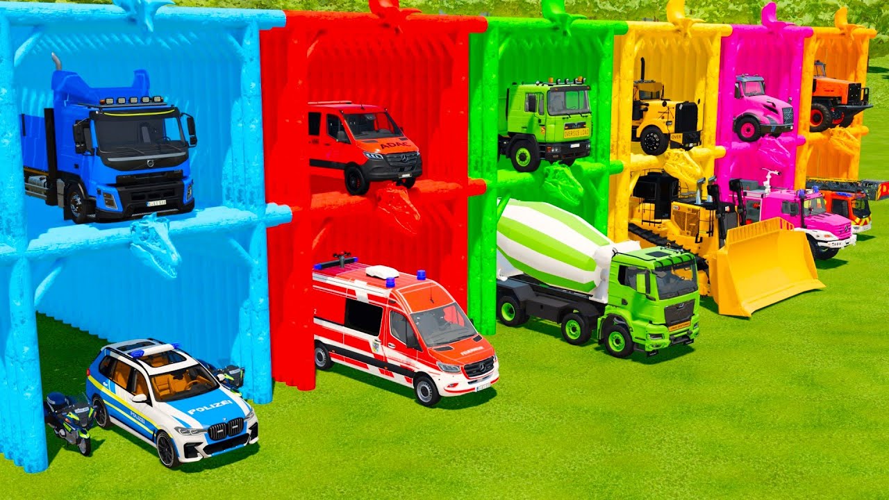 TRANSPORTING TRUCKS, BULLDOZER & EMERGENCY VEHICLES WITH BIG TRUCKS! Farming Simulator 22
