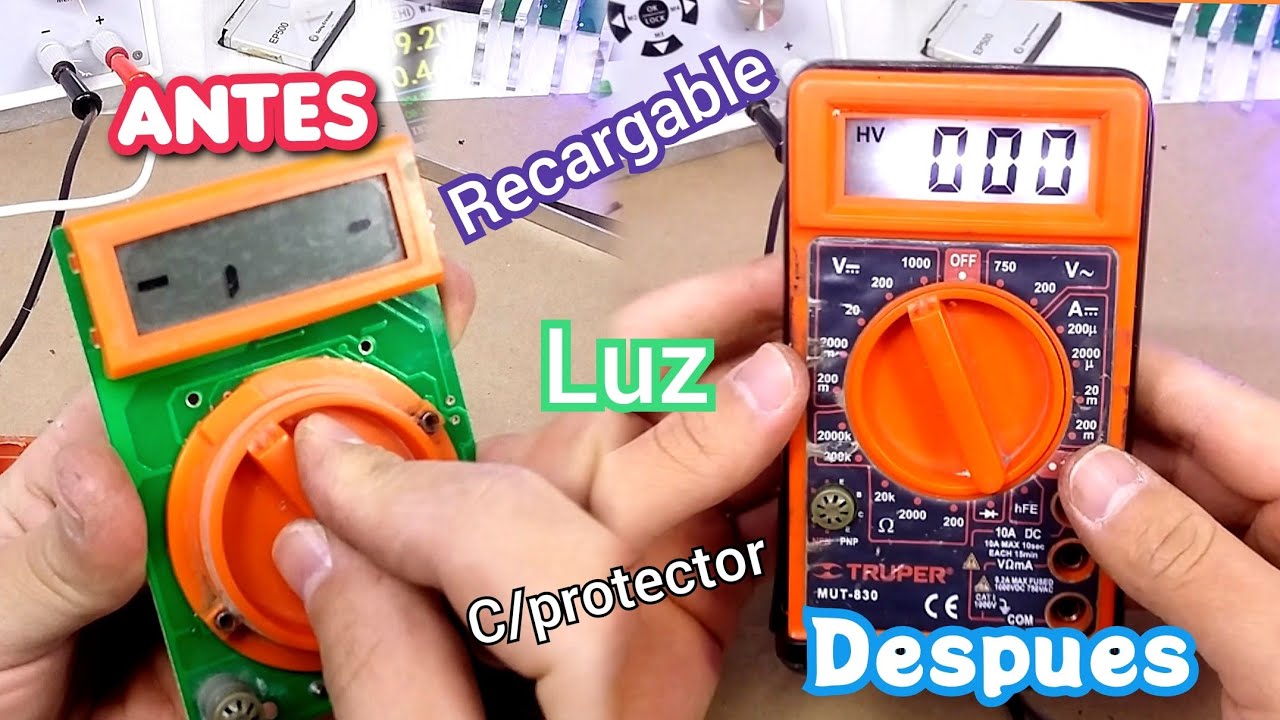 Mejorar un multimetro (con luz en la pantalla y recargable)
