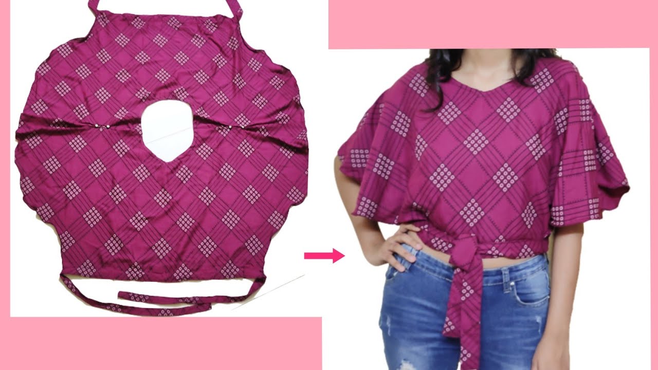 DIY Simple Wrap Top / Butterfly Sleeves Tie Top / Crop top / Circle top Tutorial for Beginners