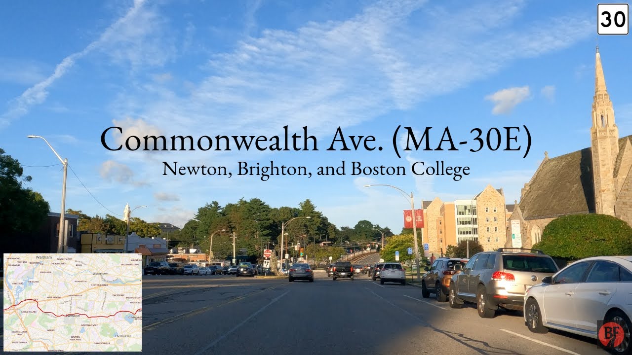 Driving Commonwealth Avenue, Boston [4K] — Newton to Boston College