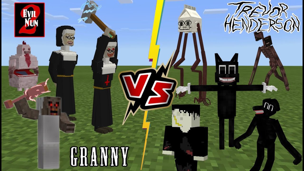 Trevor Henderson Creatures VS Evil Nun 2 VS Granny [SCARY BATTLE] Minecraft PE