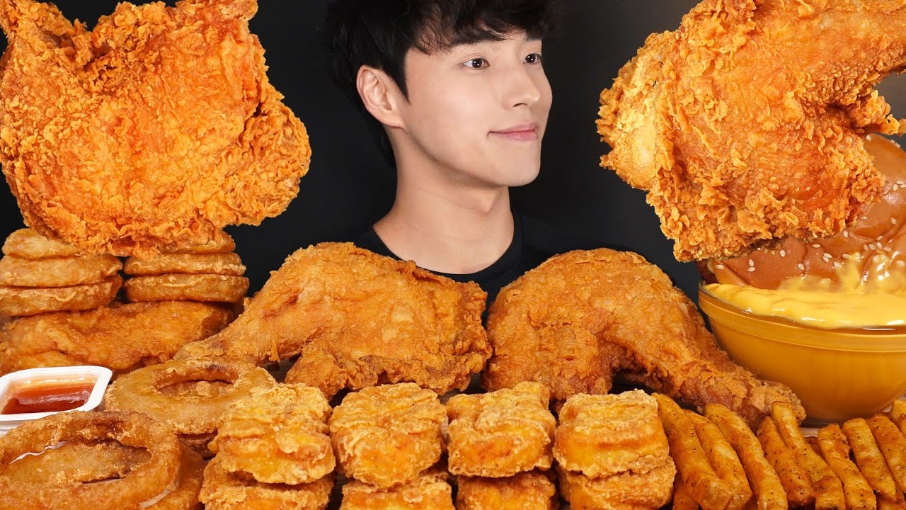 ASMR MUKBANG FRIED CHICKEN & CHEESEBURGER & ONION RINGS & CHICKEN NUGGETS & FRIES