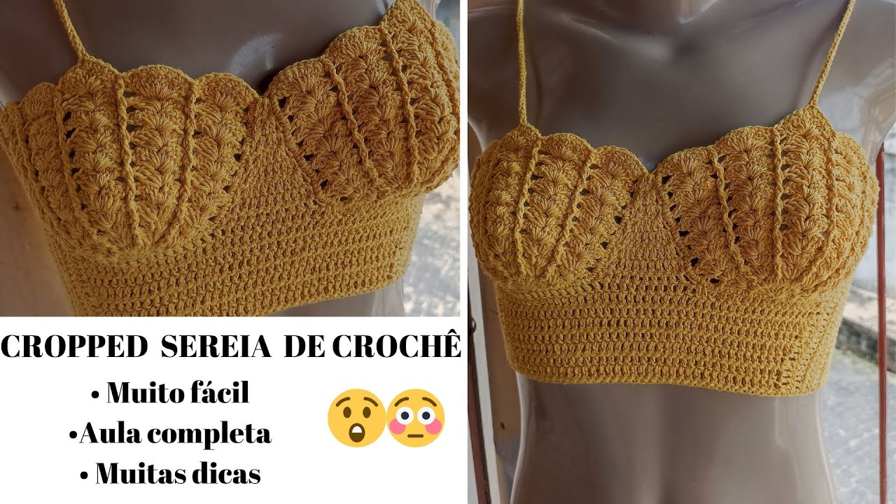 Cropped de crochê modelo sereia | Tamanho P. Muito fácil.