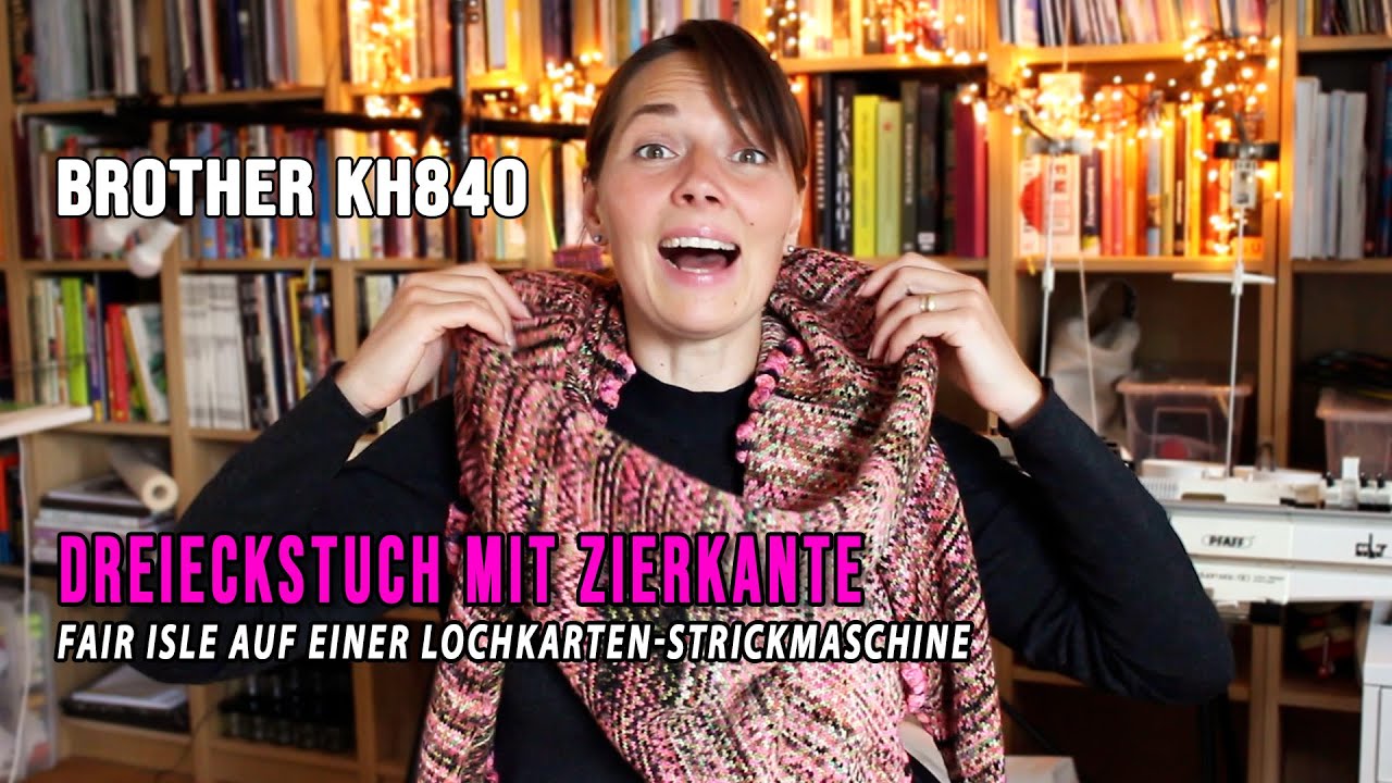 LET´S KNIT! Dreieckstuch mit Zierkante im Fair Isle Design mit einer Lochkarte auf der BROTHER KH840