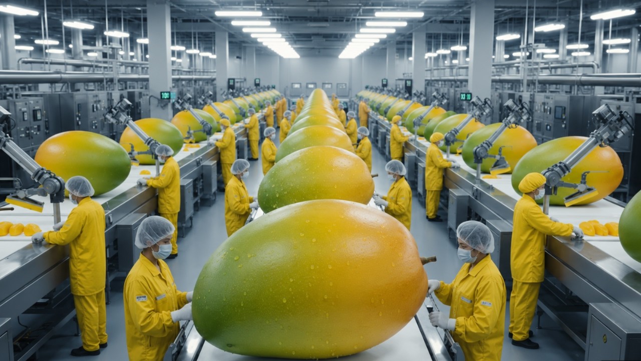 Inside a Mega Mango Factory &ndash; Juice & Dried Mango Full Process