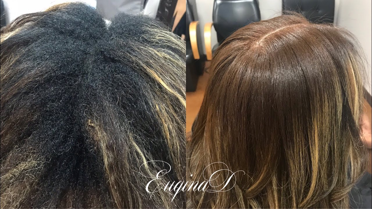 NATURAL HAIR COLOR RETOUCH  Hair recovery mask Blowdry and flatiron