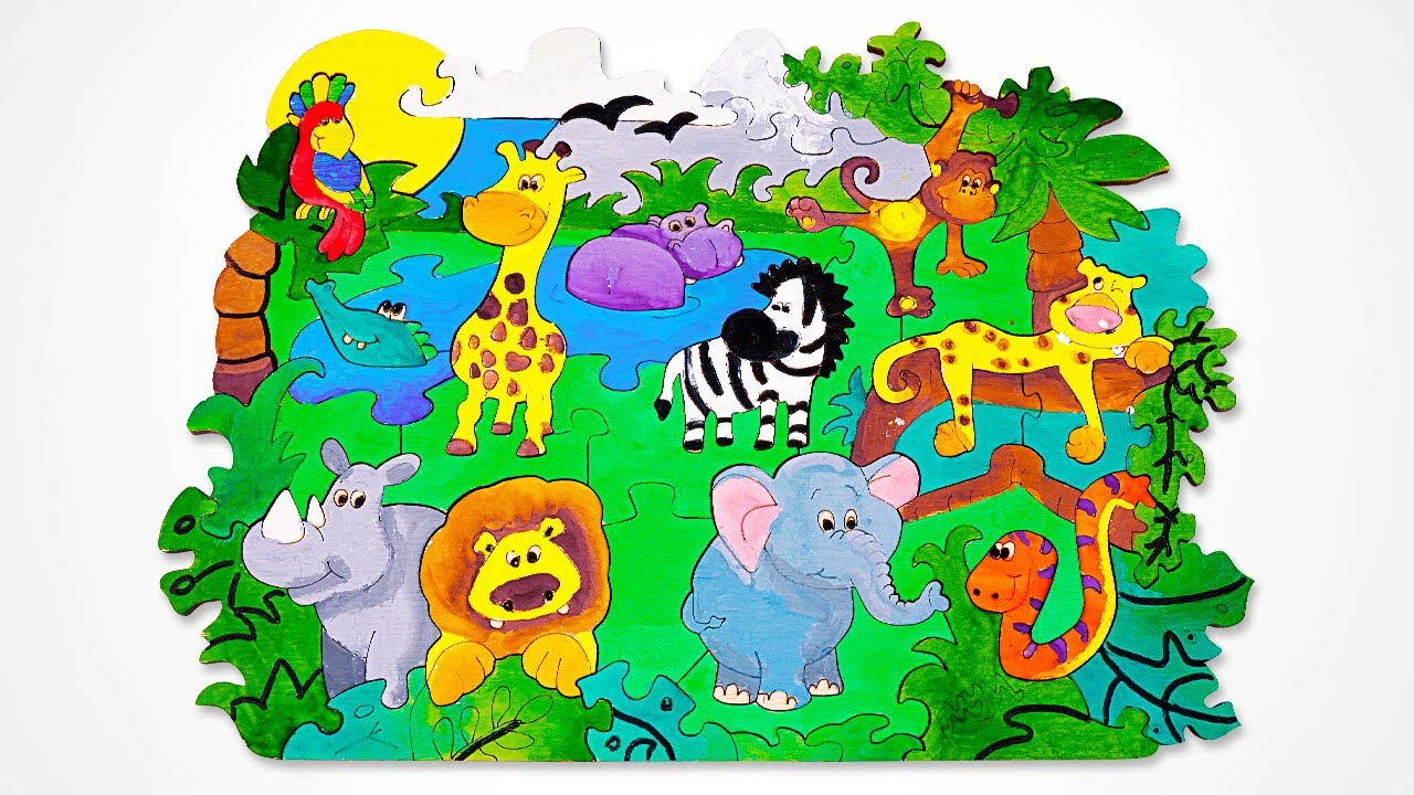 Let's Build & Color a Jungle Animals Puzzle | Preschool Learning Video for Kids & Toddlers