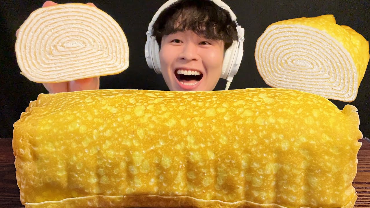 【ASMR】1kgロールミルクレープ‼️【咀嚼音/mukbang/Eating Sounds】