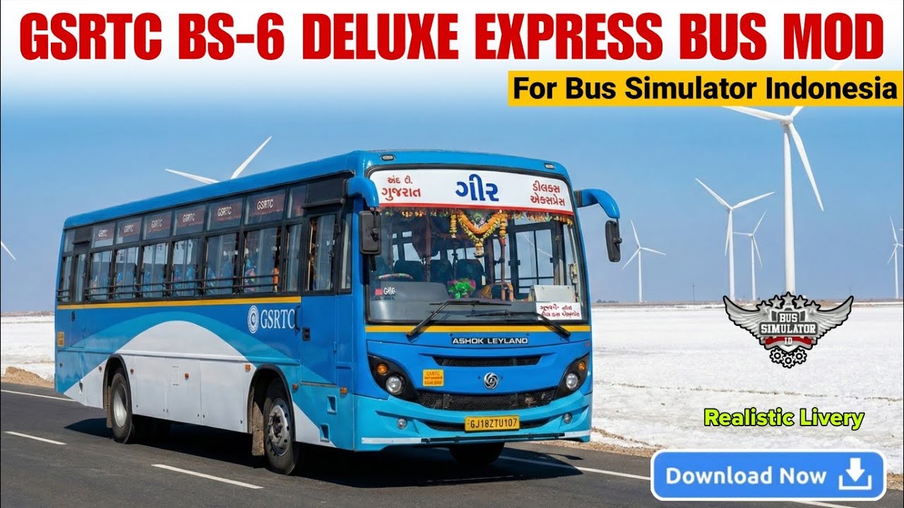 Download Realistic GSRTC BS-6 Deluxe 🔥 Bus (Original) Mod for Bussid.