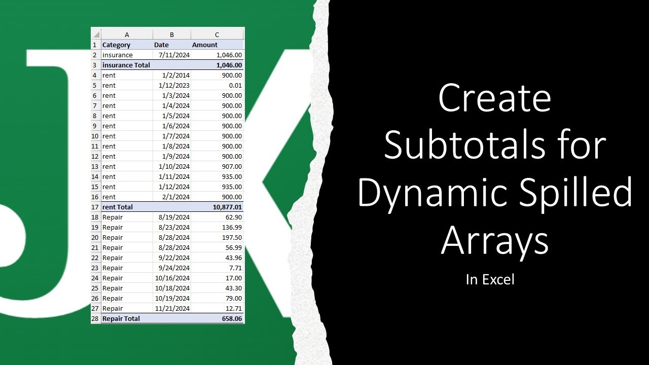 Create Subtotals for Dynamic Spilled Arrays in Excel