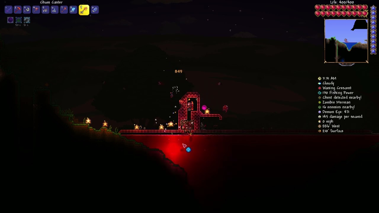 Terraria 1.4.5. Безпечна дохардмодова рибалка в Бладмун.