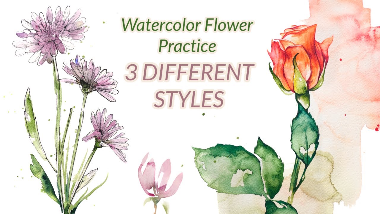 Watercolor Flower Practice - Drawing, Painting and Line and Wash