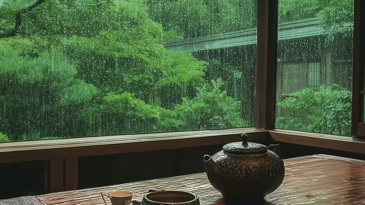 Rain piano bgm for sleep relaxing music and warm cozy room ambience
