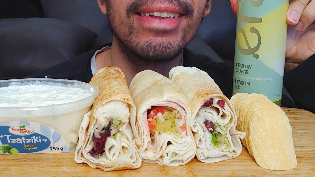 CHICKEN CRANBERRY, TURKEY BACON WRAPS WITH CHIPS MUKBANG EATING SHOW
