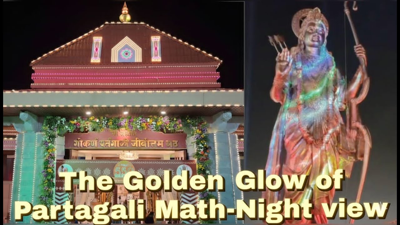 The Golden Glow of Partagali Math and Shree Ram Statue (Night View) with Kushavati Aarti