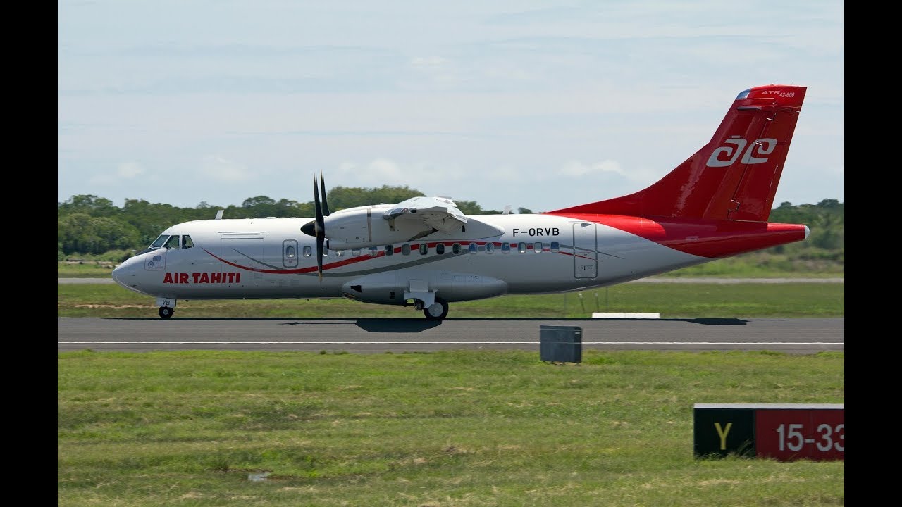 Air Tahiti ATR 42-600 Hiva Oa/Tahiti, Faaa Takeoff and landing.
