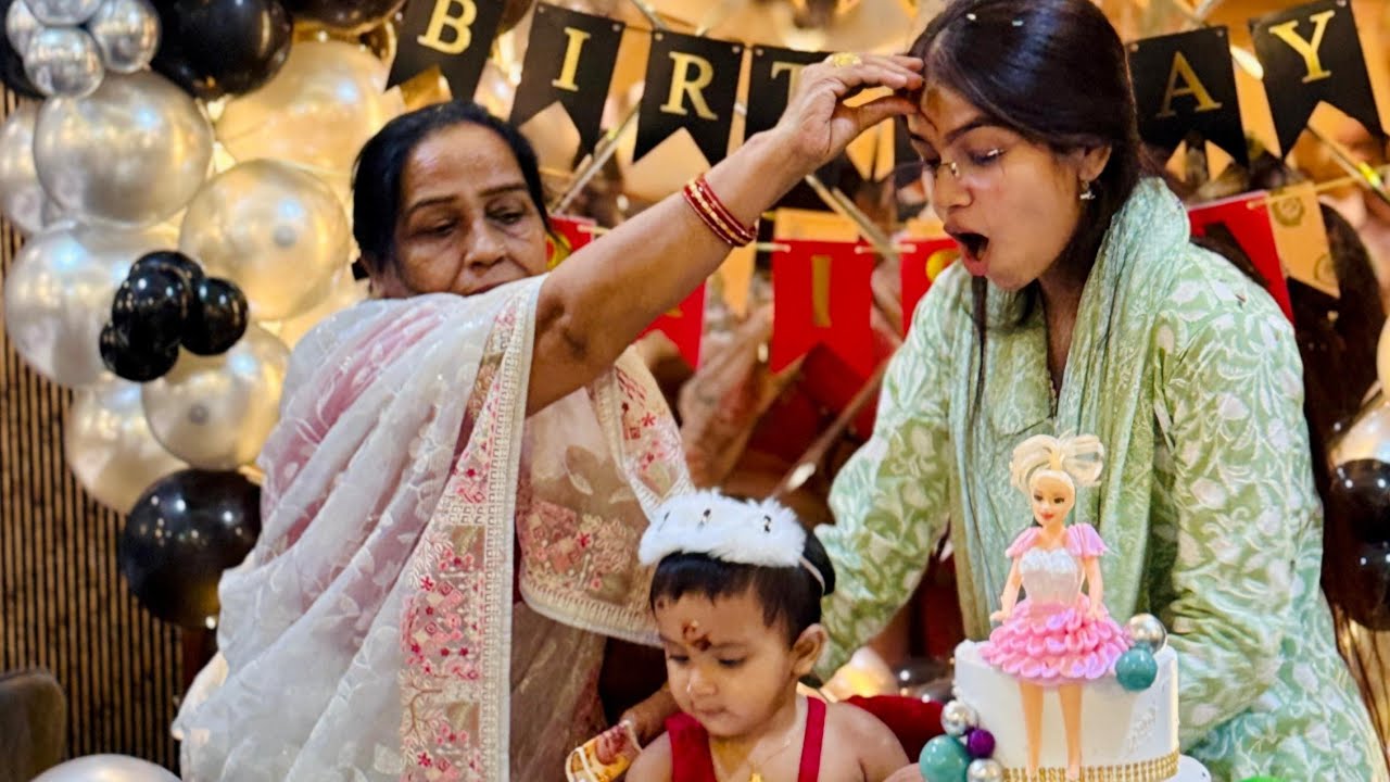 नानी ने धूमधाम से मनाया मांसी और मोक्ष का b'day🥳| moksha's first b'day celebration #firstbirthday 