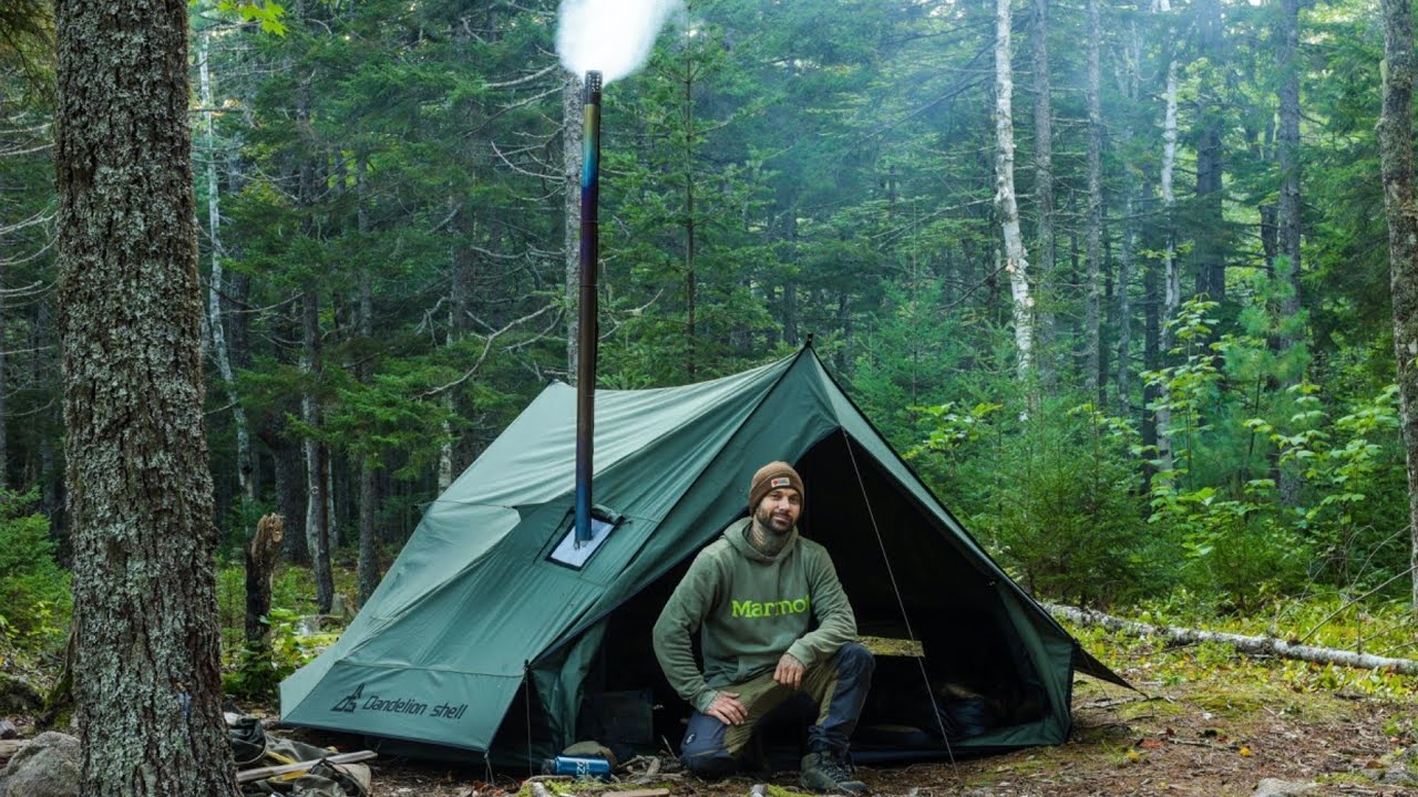 Hot Tent Camping In The Forest With My Dogs