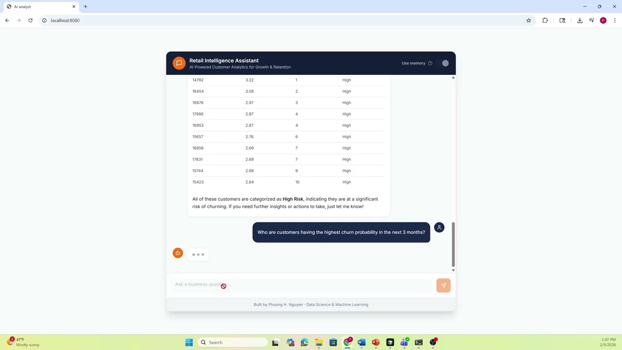 AI Analyst for Customer Growth & Retention – Retail Data Chat Application