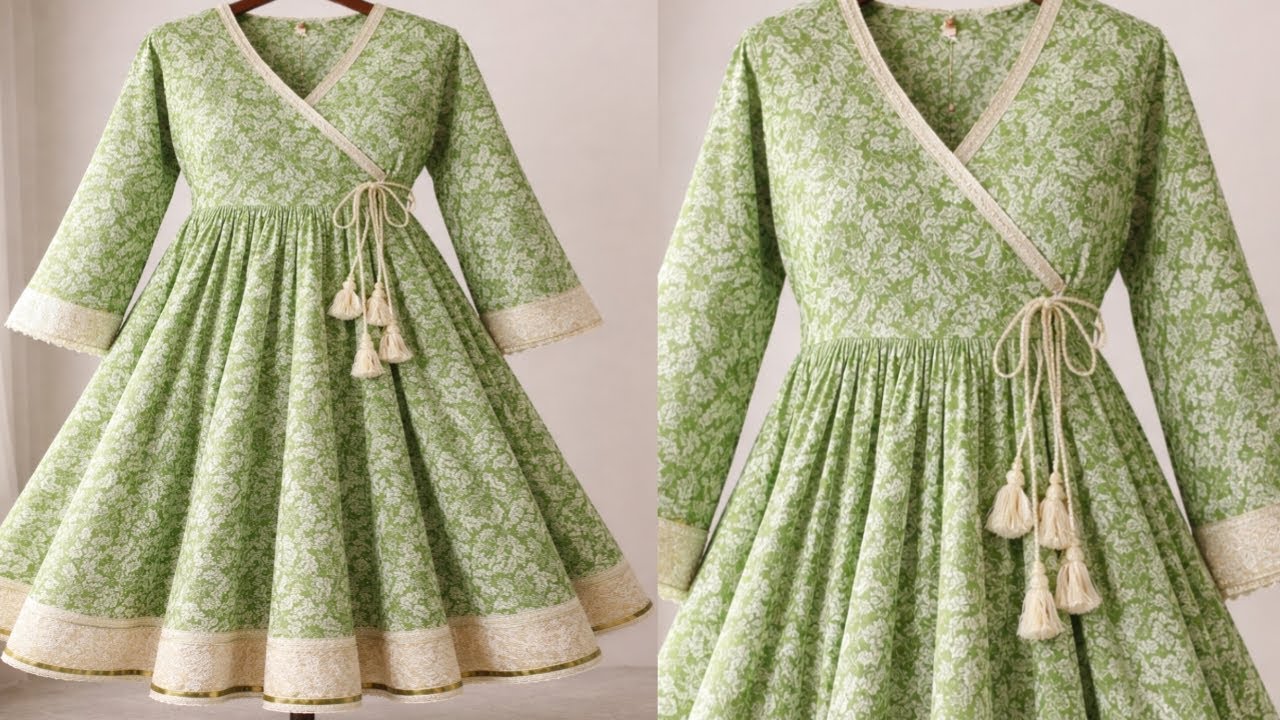 Long Anarkali Kurti Cutting & Stitching Angrakha style frock ki cutting and stitching full video ✂️💯