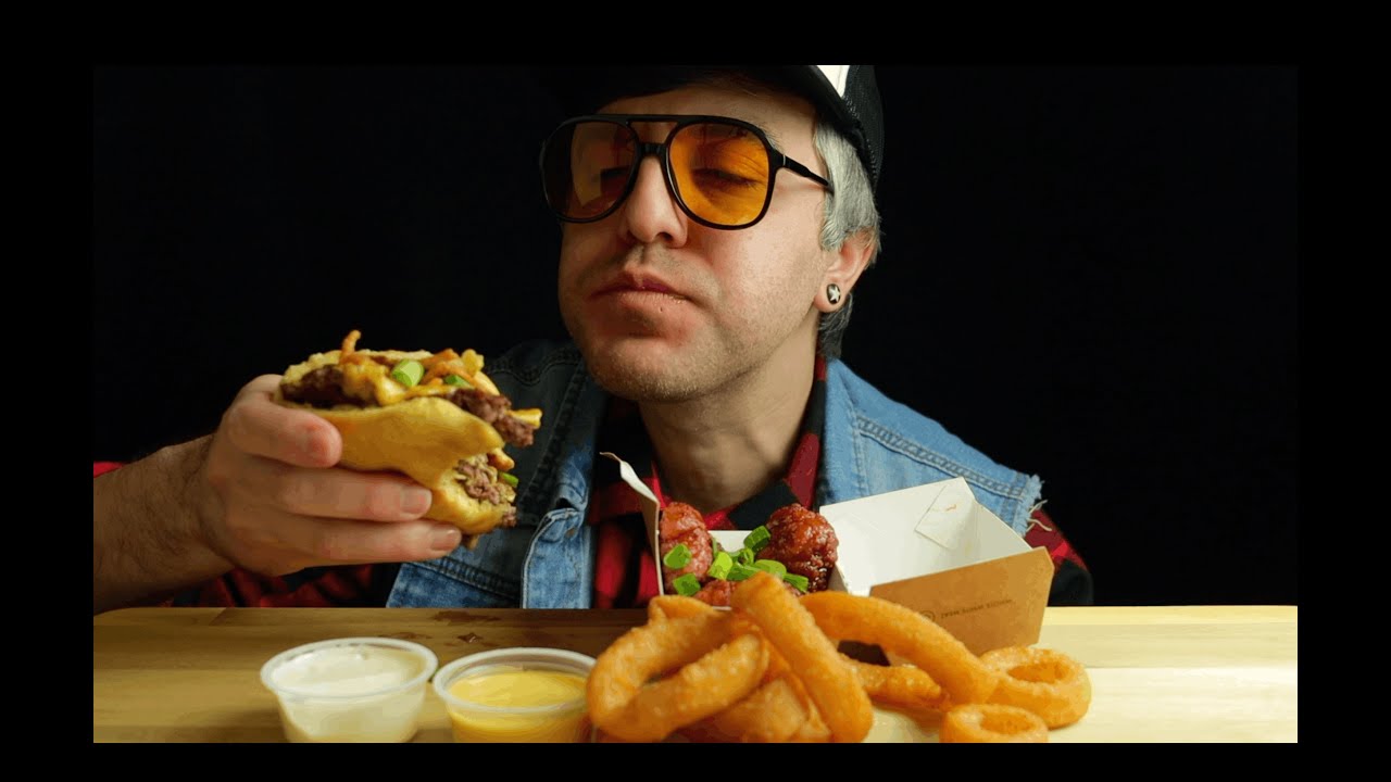 ASMR | Mukbang | Shake Shack K-Shack BBQ Burger Chicken Bites And Onion Rings