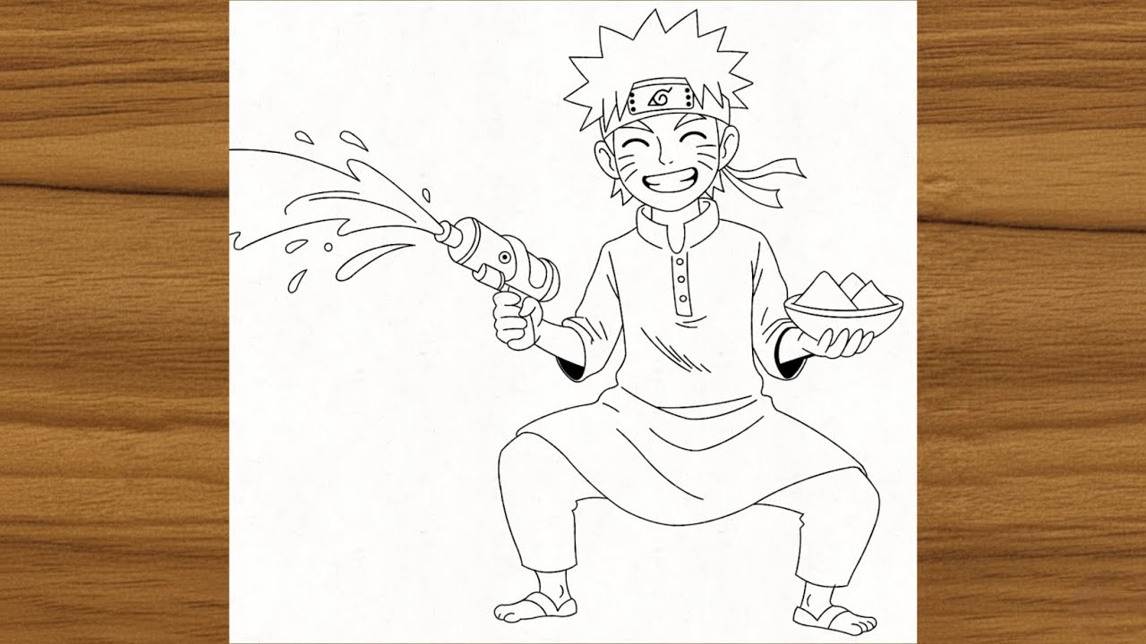How to Draw Naruto Celebrating Holi Step-by-Step Easy Tutorial ♥️