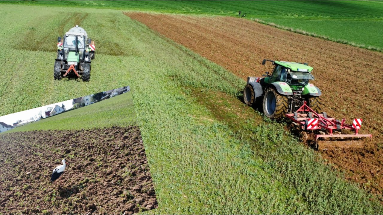 Deutz AgroXtar 4.47 am Güllefahren wie vor 30 Jahren und Deutz Agroton K 110 am einarbeiten